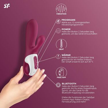 Satisfyer Rabbit Heated Affair Connect - вібратор кролик з підігрівом та Bluetooth, червоний, 20.5 см