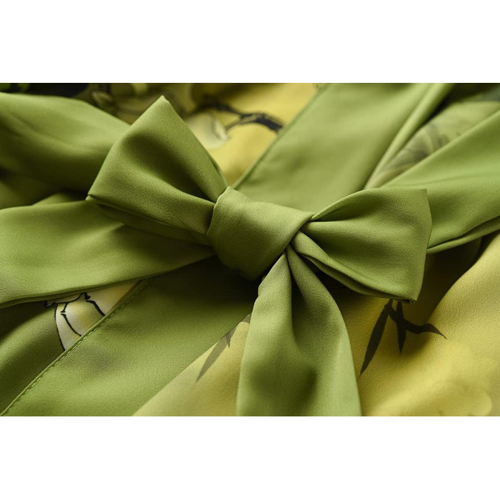 Шовковий халат-кімоно Ledamon для жінок, 100% шовк, класичний квітковий халат, нічна сорочка (один розмір, зелений/жовтий)