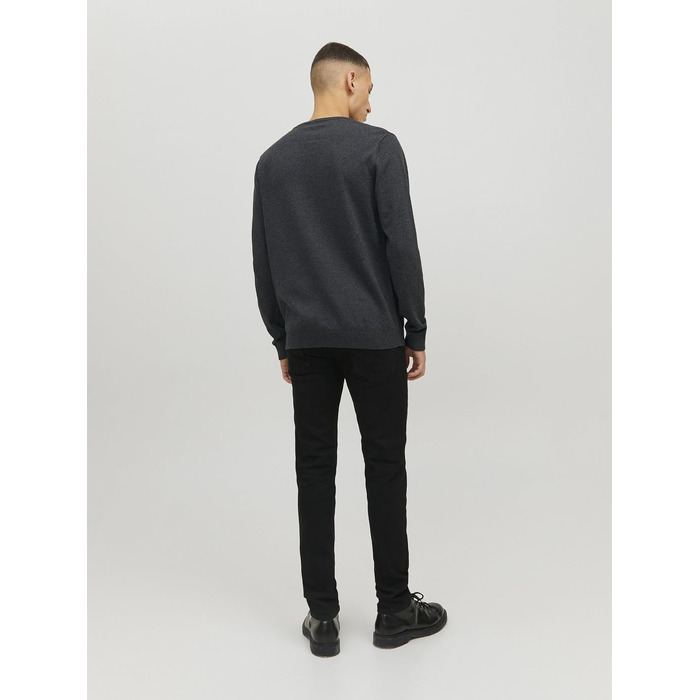 Чоловічий трикотажний джемпер Jack & Jones JJebasic Knit з круглим вирізом, темно-сірий меланж, розмір M