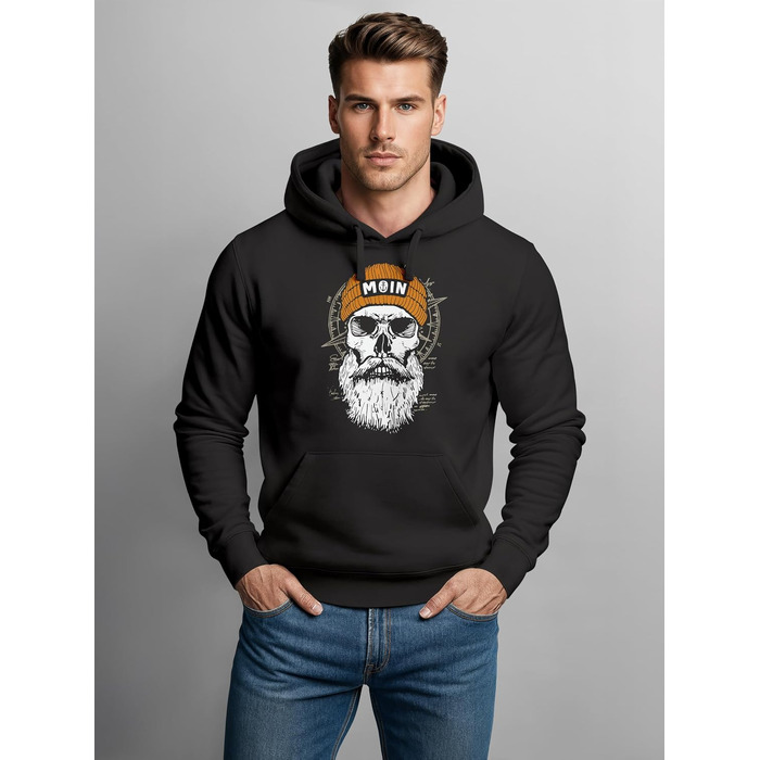 Чоловічий худі Neverless Moin Skull з принтом черепа, компаса та вітрози, чорний, розмір L