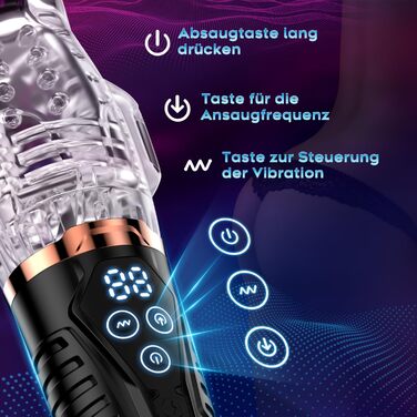 Електричний мастурбатор для чоловіків з 9 вібраційними режимами та 9 режимами вакуумної стимуляції, золотий. Іграшка для дорослих, соло-іграшка для чоловіків.