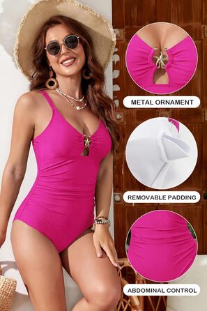 Купальник жіночий SHEKINI з вирізом, контролем живота, флуоресцентний рожевий