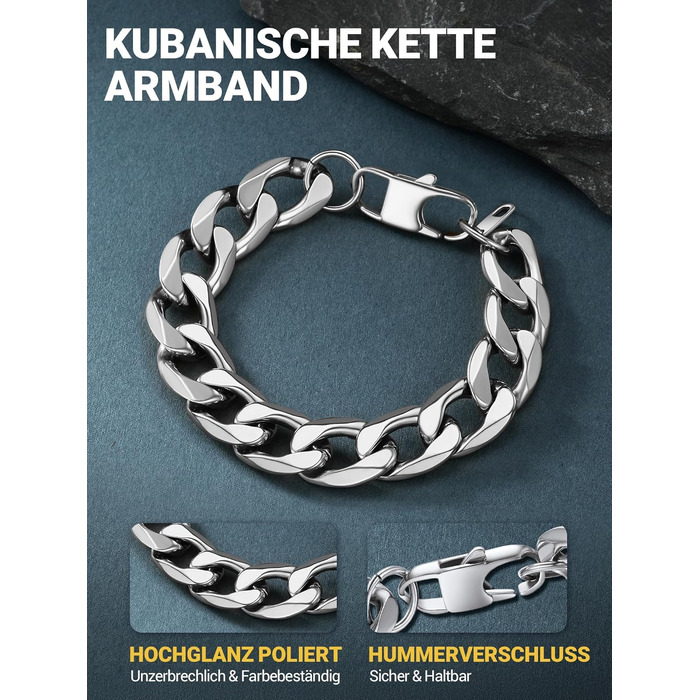 Сталевий браслет-ланцюг PROSTEEL для чоловіків та жінок, панцирне плетіння, нержавіюча сталь, 23 см, ширина 13 мм, сріблястий