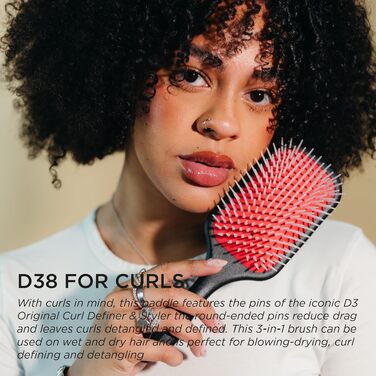 Щітка для волосся Denman D38 Paddle Brush для розплутування та стайлінгу вологого і сухого волосся (кучеряве, густе, пряме), чорна/червона/біла