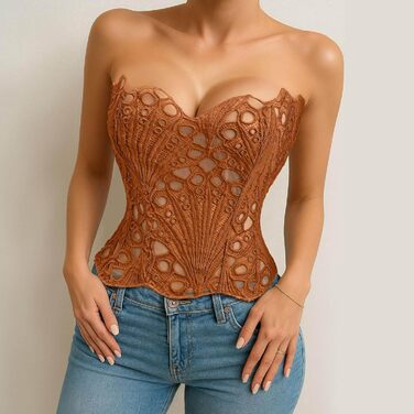 Корсет-топ для жінок з великою грудьми та животом: корсет, бюстгальтер, шейпер, готичний стиль, вінтаж, великі розміри (Золотий, M)