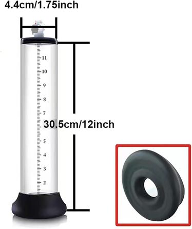 Вакуумна помпа для збільшення пеніса Qiyasex з манометром, знімний презерватив, м'яка та гнучка (30.5*4.4 см)