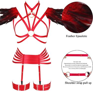 Набір пір'я для жінок PETMHS: корсет, бюстгальтер, клітка, готичний стиль, карнавал, костюм, червоний, великі розміри