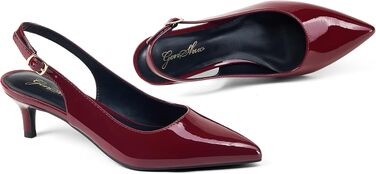 Жіночі елегантні туфлі-човники GENSHUO на низьких підборах (Kitten Heels) з відкритим задником, лакована шкіра, колір винно-червоний, розмір 42 EU