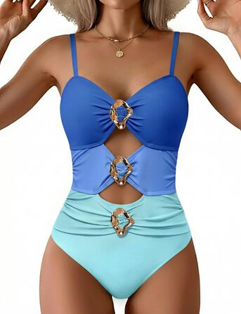 Жіночий купальник Monokini UMIPUBO, синій з колірними блоками, розмір XL