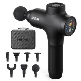 Перкусійний масажер Mebak 3 Massage Gun: електричний ручний масажер для м'язів та фасцій, 3200 об/хв, амплітуда 12 мм, 7 насадок, 5 рівнів інтенсивності, акумулятор 2600 мАг, чорний