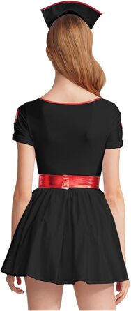 Костюм медсестри Eandarui: комплект форми лікаря/медсестри з короткими рукавами, сукня з V-подібним вирізом та спідницею А-силуету, з поясом та пов'язкою, чорний