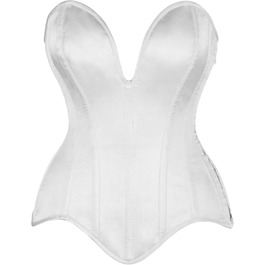 Корсет Daisy Corsets з високоякісної атласної тканини білого кольору, з металевими ребрами підтримки, модель Overbust, XS