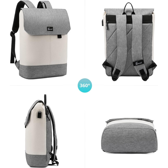 Жіночий рюкзак LOVEVOOK Elegant Daypack: водонепроникний міський рюкзак для ноутбука 17.3 дюйма, протикрадіжний відділ, для навчання та офісу (Бежево-сірий)