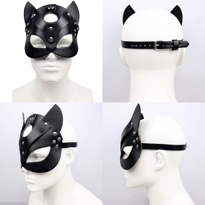 Маска для обличчя SINSEN з екошкіри у вигляді кота - сексуальний аксесуар для косплею, Хелловіну, вечірок та карнавалу, чорна