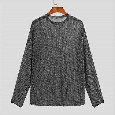 Чоловіча сітчаста футболка з довгим рукавом, прозора, сексуальний стиль, streetwear, для вечірок та клубів, срібна, 3XL