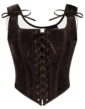 Корсет жіночий Ренесанс SCARLET DARKNESS, темно-коричневий, з мереживом, на шнурівці, вечірній, з оксамиту