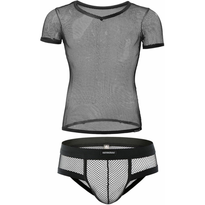Чоловічий комплект нижньої білизни: футболка-сітка та боксери, чорний, розмір M