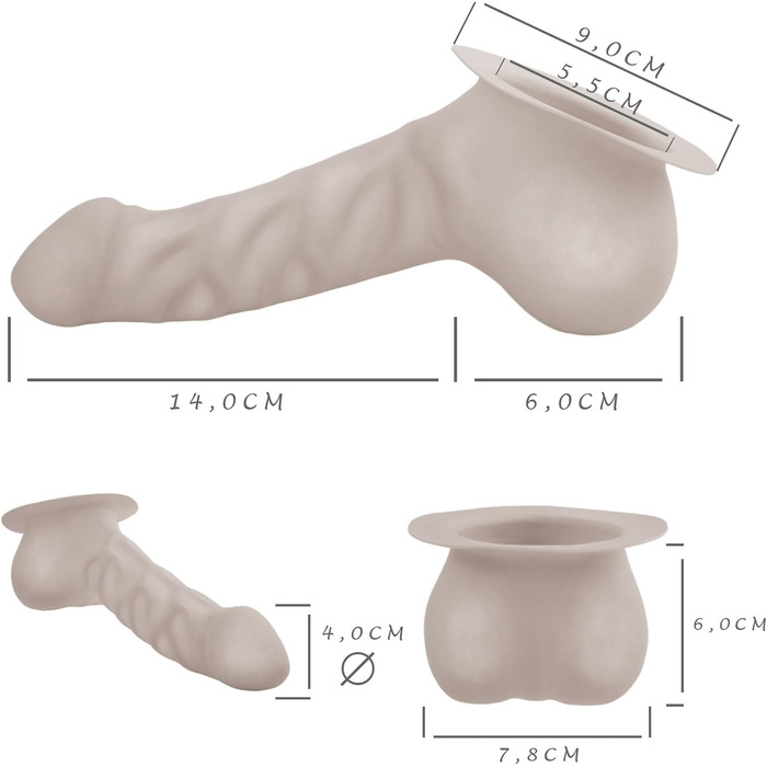 Латексний пеніс-чохол TOYLIE, 14 см, чорний, з платформою для кріплення до латексу - реалістичний дизайн, з мішком та головкою, MADE IN GERMANY