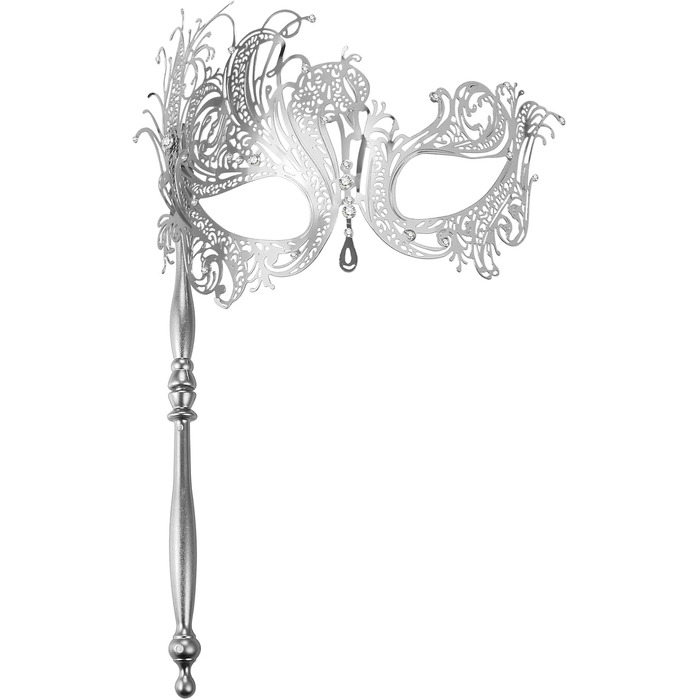 Венеціанська маска JewelryWe з держальником для жінок, металева маска з стразами для маскараду, аксесуари до костюма для Хелловіну, карнавалу, вечірки-маскараду (срібна)