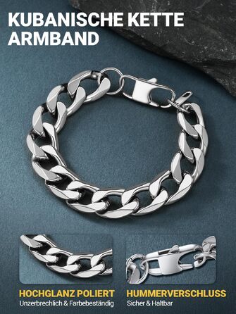 Сталевий браслет-ланцюг PROSTEEL для чоловіків та жінок, панцирне плетіння, нержавіюча сталь, 23 см, ширина 13 мм, сріблястий