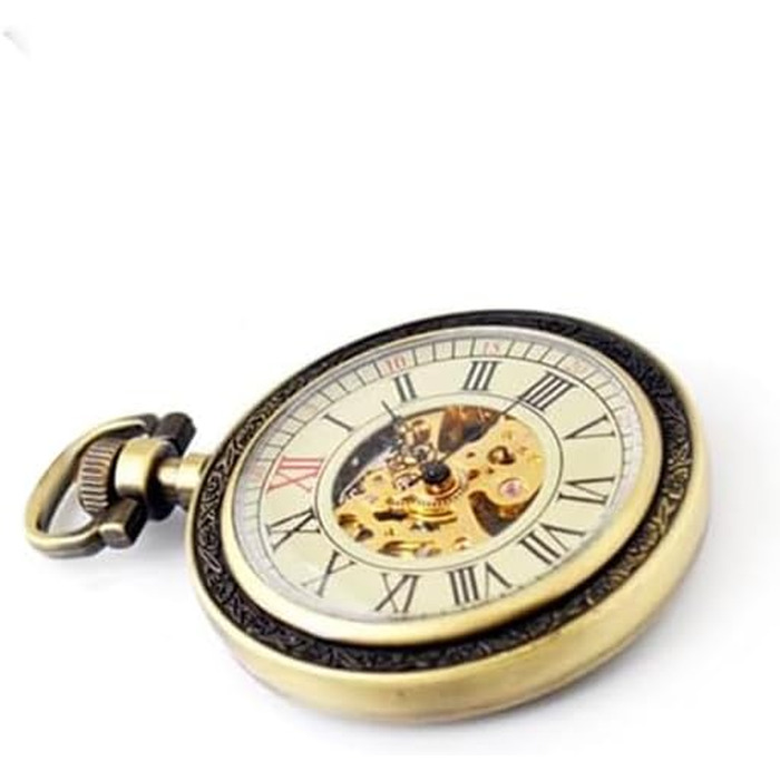 Чоловічий кишеньковий механічний годинник BOSHIYA Vintage Steampunk: скелетон, підзавод, світозарядні стрілки, бронзовий колір, модель B-2
