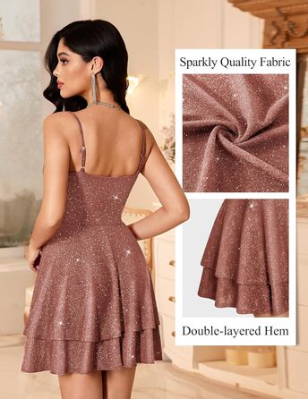 Сукня вечірня бальна для підлітків Meetjen, з бретелями, на вечірку, коротка, V-подібний виріз, силует А, сукня для випускного (S, Рожева)