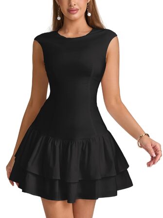 Чорна міні-сукня Parthea без рукавів з рюшами на подолі – Bodycon для вечірок, клубів та випускних