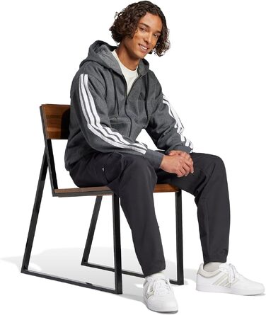 Чоловіча флісова худі на блимавці Adidas Essential Three Stripes, темно-сіра, розмір XXL