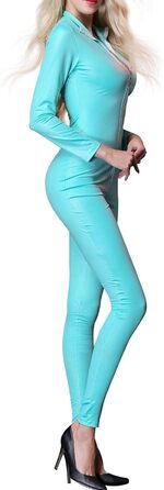 Жіночий боді з еластичної шкіри, облягаючий, з V-подібним вирізом, на блискавці, для клубу (XL, Синій)