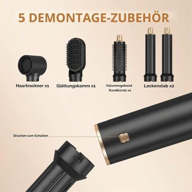 Мультистайлер для волосся 5 в 1 UKLISS Airstyler: фен, вирівнювач, круглий браш та локони, чорний