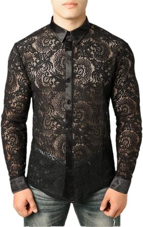 Чоловіча сорочка сітка Bollrllr, мереживна, прозора, для вечірок та клубів