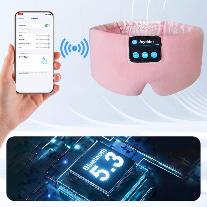 Шовкова маска для сну з Bluetooth-навушниками 5.3 Joythink, музична маска для сну для тих, хто спить на боці, 16 годин автономної роботи, миюча маска для подорожей, медитації та відпочинку, Рожева