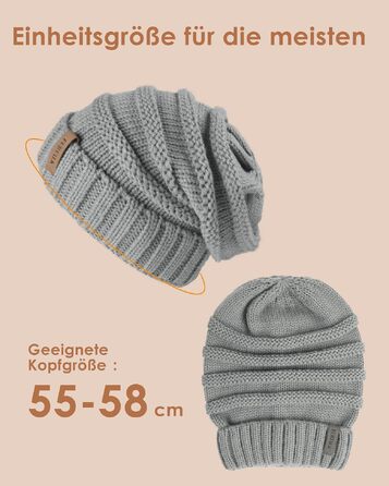 Жіноча зимова шапка-біні FURTALK: в'язана шапка Slouch Beanie у стилі street style, м'яка груба в'язка, сіра (один розмір)
