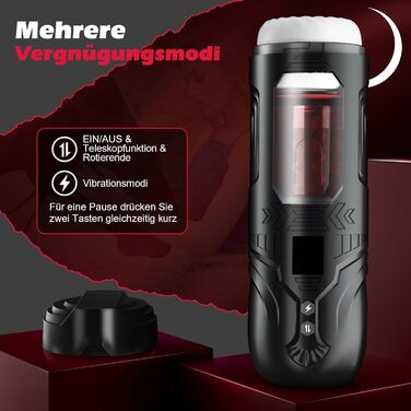 Електричний мастурбатор для чоловіків HIVEFUN з 7 режимами вібрації, ротації та імпульсу. Чорний, для особистого використання.