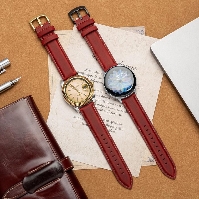 Шкіряний ремінець для годинника та смарт-годинника Vintage Elegant, 18мм, коньячний коричневий (чорна пряжка), з швидким випускам