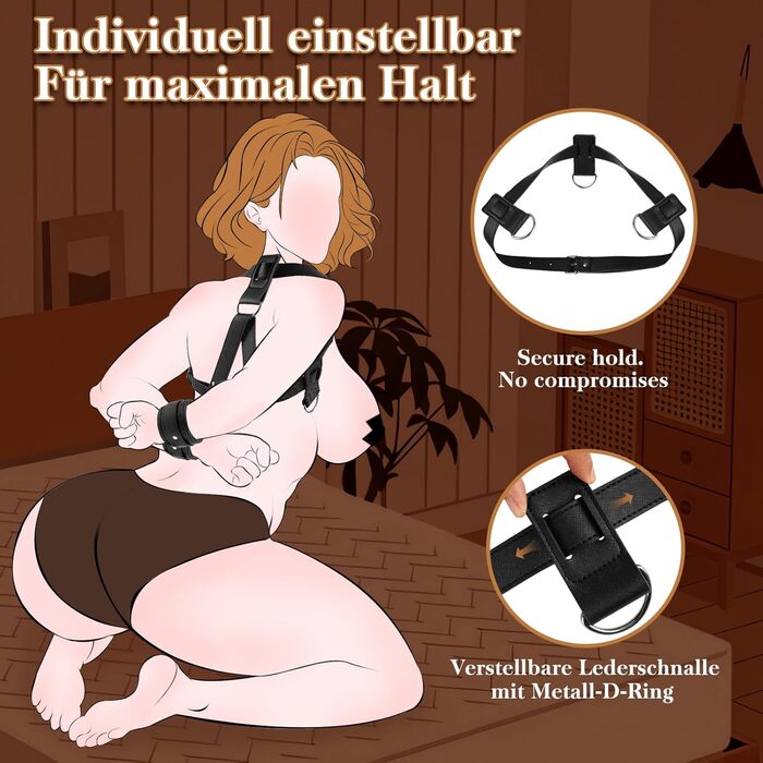 Набір для зв'язування BDSM: шкіряне спорядження з наручниками та манжетами для стегон. Інтимні іграшки для пар, сексуальна білизна, дамам. Комплект від шиї до стегон, колір - глибокий чорний