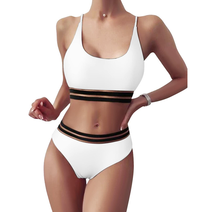 Бікіні Daen Bikini Set - двочастинний купальник пуш-ап з високою талією, спортивний, для жінок (M, білий)