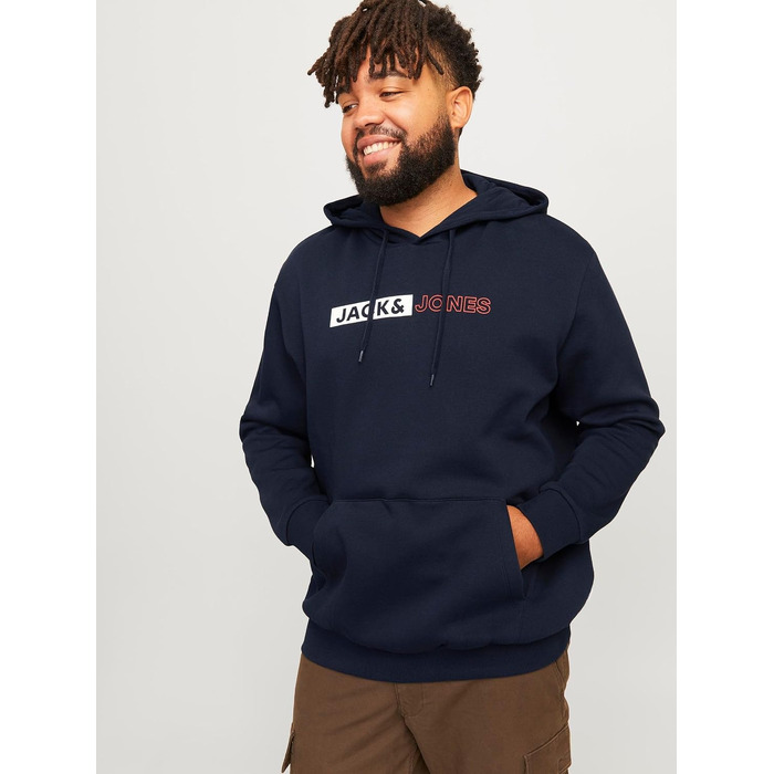Чоловічий теплий худі з принтом JACK & JONES Basic JJEOGO, колір Dusty Olive (великі розміри 8XL)