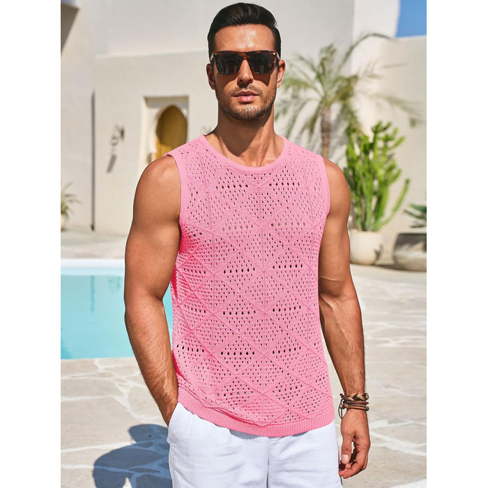 Чоловіча в'язана майка-топ Runcati, рожева, літо, пляжний стиль, хіппі