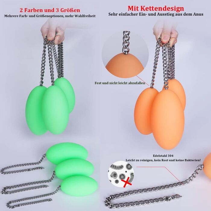 Анальний плаг Guspiun силіконовий, яйцеподібний, з металевим ланцюгом, 6.5 см, S (Помаранчевий)