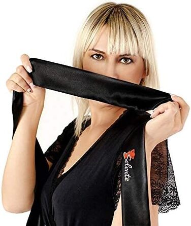 Сексуальний комплект жіночої ніжної ніжної білизни Selente Love & Fun: халат/сорочка, танга та маска для очей з атласу (S-M, червоний з квітковою мережкою)