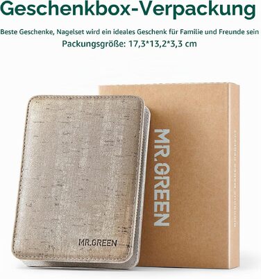 Професійний набір для манікюру та педикюру MR.GREEN 8 в 1, сталевий дорожній набір для догляду за нігтями в шкіряному чохлі (льон)