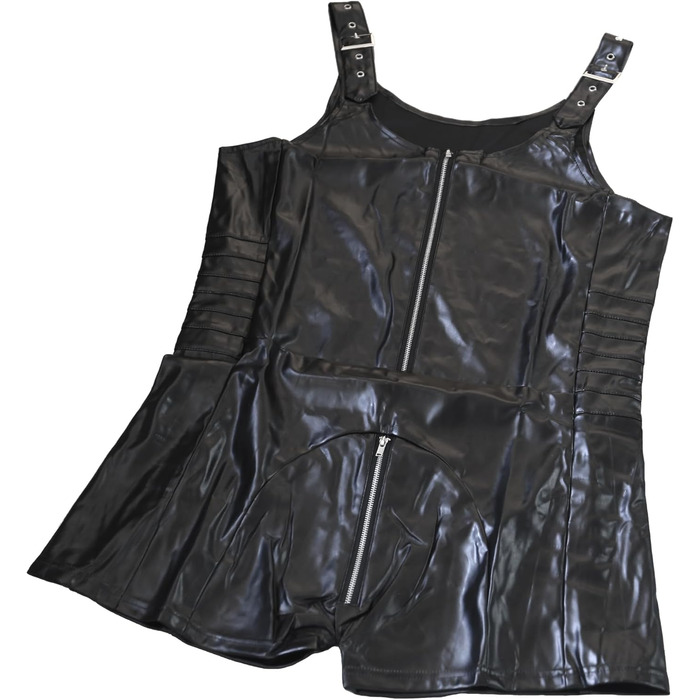 Чоловічі шорти QiaTi без рукавів, лосини на блискавці з екошкіри, боді з 2 кишенями, для повсякденного та клубного стилю, чорний, XL