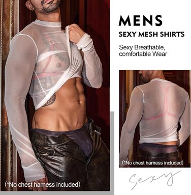 Чоловіча сітчаста футболка GENEMEN, прозора, сексуальна, з короткими рукавами, для вечірок, біла, XL