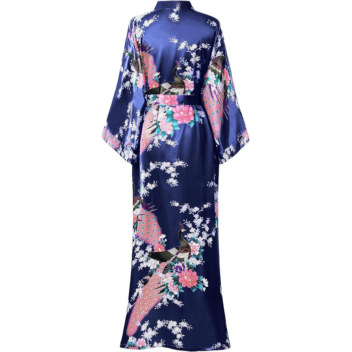 Халат жіночий довгий шовковий атласний, кімоно з принтом павича, BABEYOND, для дому, вечірки, універсальний розмір, білий/темно-синій