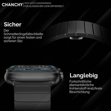 Сталевий ремінець-браслет CHANCHY для Apple Watch Ultra 2/1, Series 11/10/9/8/7/6/5/4/3/2/1, SE — металевий замінний ремінець, чорний, 38/40/41/42mm