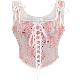 Жіноче корсетне бюстєль у стилі вінтаж з кісточками, великий розмір, брокат, сатин, квітка, талія, корсет, бюстєль, 110-lisddf-a-рожевий S