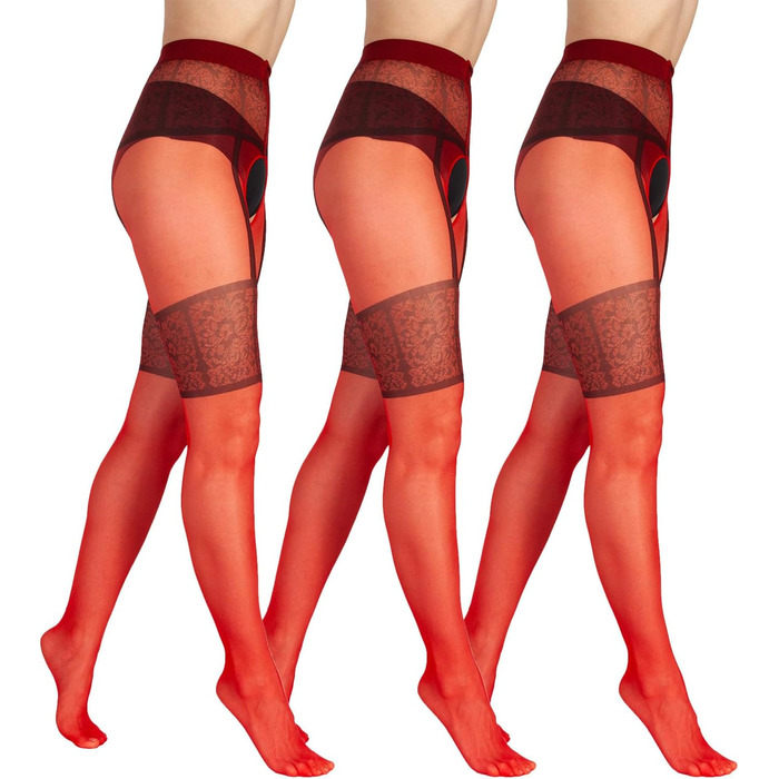 Шкарпетки BANANALU з візерунком, відкритий прохід, 20 Den (L, Червоний - набір 3 шт.)