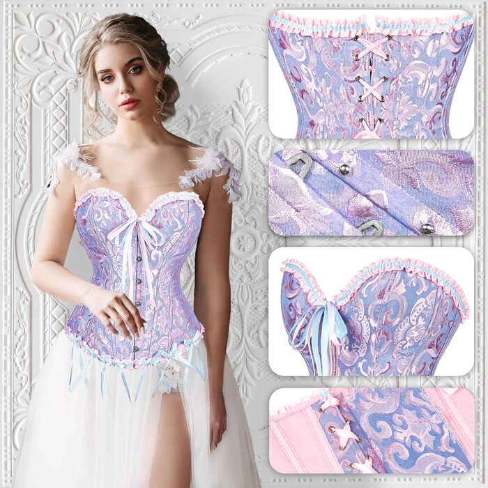 Жіночий корсет-топ з повним бюстом, готичний корсет, мереживний топ, бурлескний костюм, бодішейпер (L, фіолетовий)