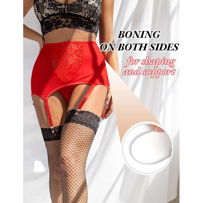 Жіночий широкий пояс-петля з 6 тримачами, мереживний стрінги, великі розміри, висока талія, регульовані гетри, червоний комплект спідньої білизни